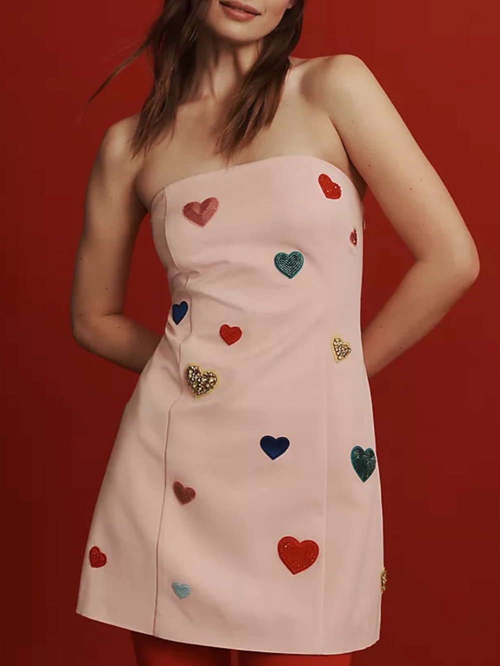 Mare Mare Strapless Heart-Embellished Mini Dress